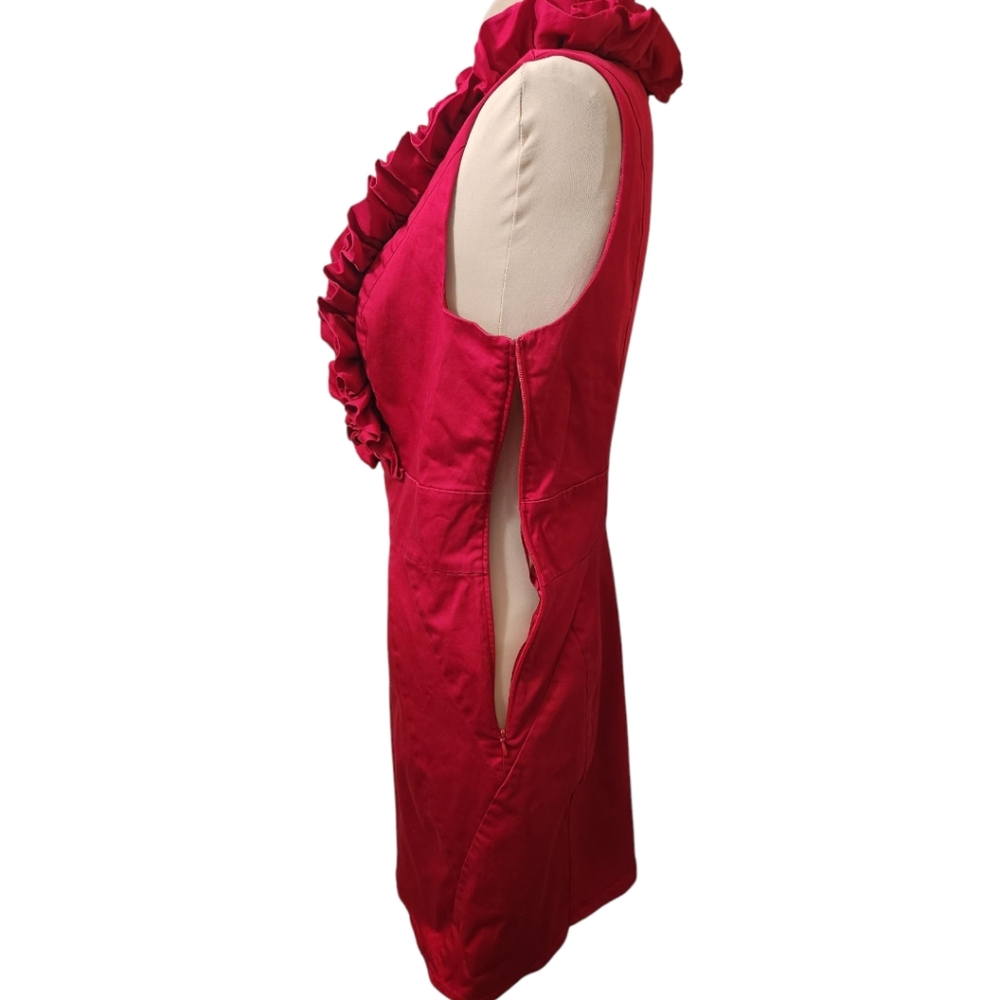 TED BAKER Red Ruffle Sleeveless Sheath Dress - Size 10 - Picture 8 of 14